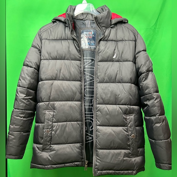 Black Puffer Jacket with Zipper Pockets for Men - Marina main image 1